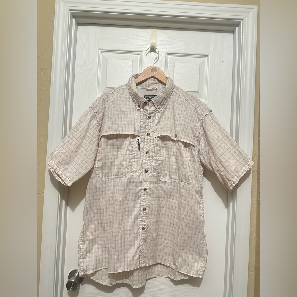 Drake Men's Light Beige Plaid Button-Down Shirt